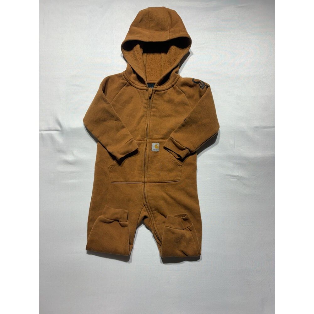 Carhartt Brown Hooded Fleece Zip-Up One Piece Baby Romper